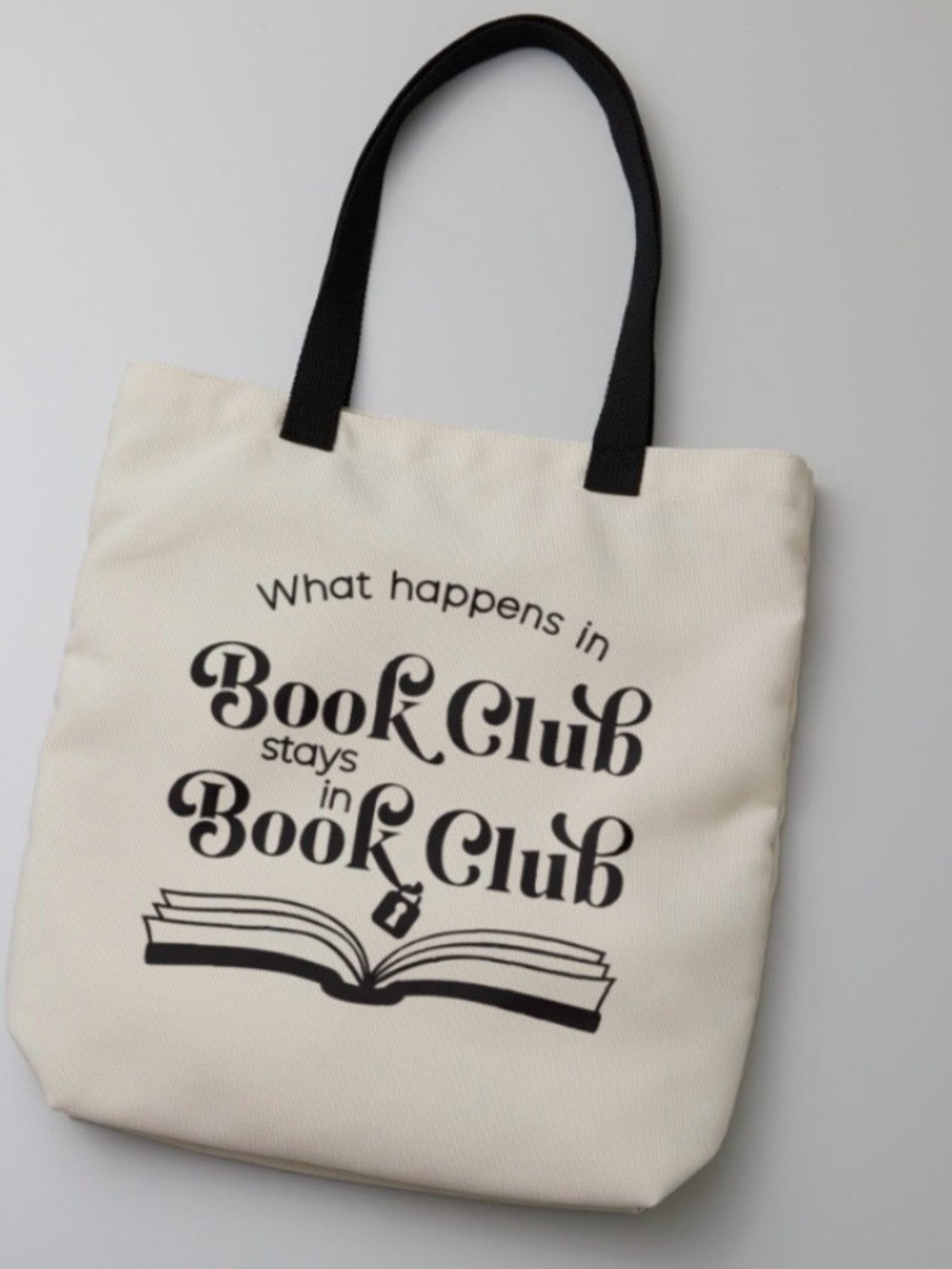 Book Club Canvas Tote Bag in Cream with Black Print